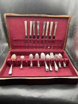 Wm Rogers Overlaid IS Silverplate 47 Piece VTG Silverware Floral Pattern W/Case • $53.30