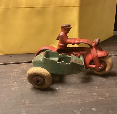 Vintage Hubley Cast Iron Cop Motor Cycle W/Side Car 1723 • $140