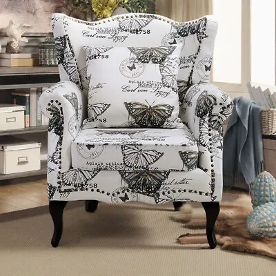 NEW Butterfly Print Single Sofa Chesterfield Wing Back Queen Anne Chair Armchair • £199.95
