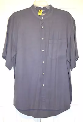 The Territory Ahead Silk Shirt Men's XL Gray Short Sleeve Nehru Band Collar • $35.99