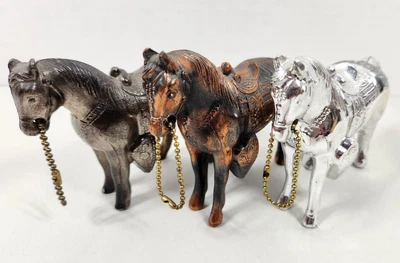 $24.99 • Buy Vintage Pot Metal Carnival Horse Figurine Lot Of 3 With Chains - 4  Tall Horses