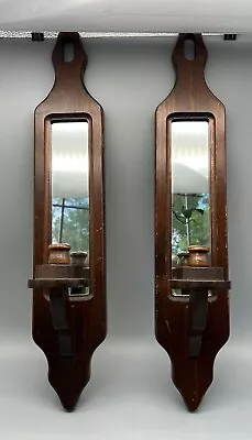 Vintage Mirror Candleholders Wooden Wall Hanging Candle Holder Sconce Plaque • £24.10