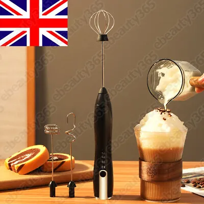 Electric Milk Frother Coffee Whisk Handheld Frappe Chocolate Mixer Rechargeable • £7.90