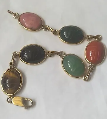 14k GF Vintage Van Dell Egyptian Revival Scarab Bracelet/Multi Stones  • $48