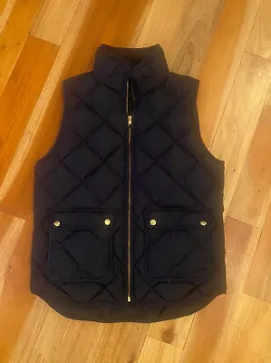 Womens J.crew Down Quilted Puffer Equestrian Vest Full Zip Dark Blue Size Small • $17.46