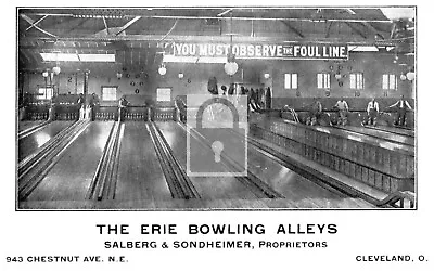 Interior View Erie Bowling Alley Cleveland Ohio OH Reprint Postcard • $9.99