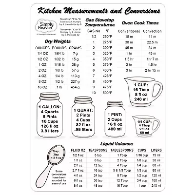 Magnetic Kitchen Measurement & Conversion Chart Refrigerator Magnet Made In USA • $9.95