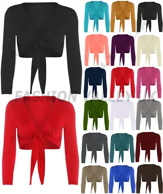 £7.99 • Buy Womens Plain Tie Knot Shrug Ladies Cropped Bolero Long Sleeve Tie Up Front Top