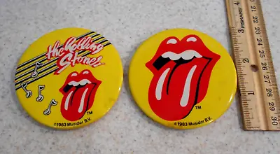 The Rolling Stones Yellow 1983 Vintage  Pin Pinback Button 2 Dif  Jagger Richard • $15.99