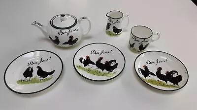 VINTAGE HAMMERSLEY & Co CHINA BON JOUR! BLACK COCKEREL CHICKEN NURSERY DOLLY SET • £12