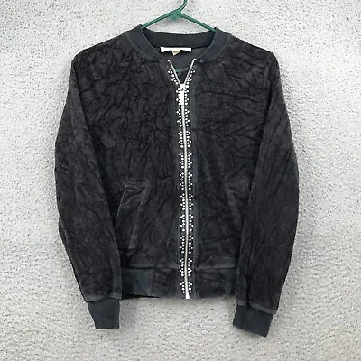 Michael Kors Sweater Womens Small Black Velour Full Zip Long Sleeve 37120 • $3.80