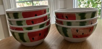 Set Of 7 Sakura Evolution Melamine All Purpose/Cereal Bowls Watermelon Design • £9.64