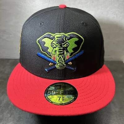 Oakland A's Hat New Era 59Fitted Hat Club Stomper Black Infrared PRM 7 5/8 H33 • $31.10