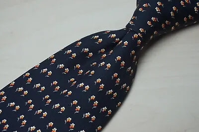 Salvatore Ferragamo Coal Black Yellow Daisy Flower Silk Tie Made In Italy • $102.84