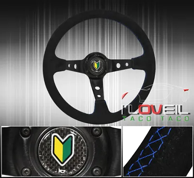 Black Deep Dish Suede Steering Wheel Yellow Green Leaf For Hyundai Mazda Miata • $50.99