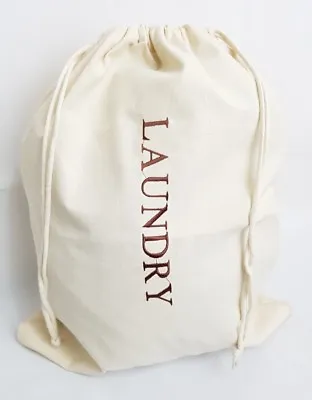 Cotton Laundry Storage Travel Luggage Sack Bag Embroidered With Drawstring Hotel • £7.69