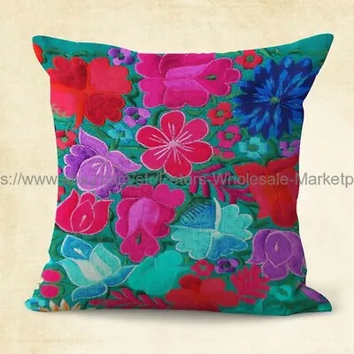Mexico Oaxaca Latino Traditional Flowers Print Cushion Cover Throw Pillow Case • $14.99