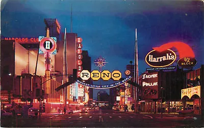 Chrome Postcard NV C138 Reno Arch Virginia St Nevada 1967 Googie Neon Sign • $4.20