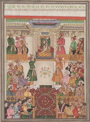 Mughal Empire Court Painting Handmade Miniature Padshahnama Ethnic Mogul Art • $309.99