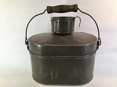 Antique Metal Railroad/Miner's Oval Lunch Pail W/Insert & Cup Wooden Bale Handle • $64