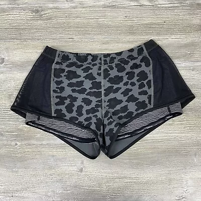 Lululemon Women’s 8 Run Speed Shorts With Lining Black Gray Cheetah Print • $20