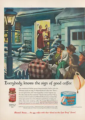 1950 Maxwell House Coffee Christmas Carols Knows Sign Of Good Vintage Print Ad • $9.99