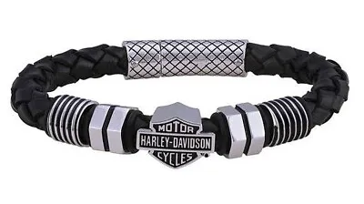 Harley-Davidson Men's Nuts & Bolts Bar & Shield Braided-Leather Bracelet HSB0220 • $134.99