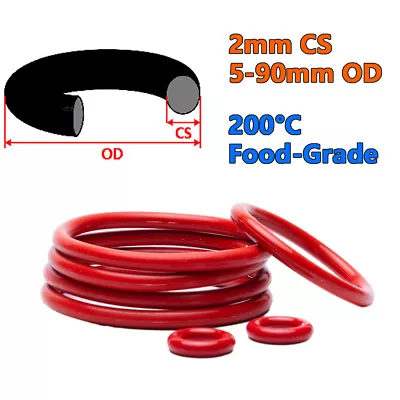 Food Grade O-Ring VMQ Silicone Seal Ring 2mm Cross Section O Ring 5mm - 90mm OD • £2.36