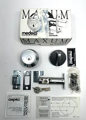 Medeco 11-0200 Maxum Satin Chrome Single Cylinder High Security Deadbolt • $224.88