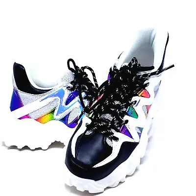 $29.99 • Buy Cape Robbin Women Shoe Sz 6 M Hologram Sequen Glitter Foil Colors Laces Sneaker