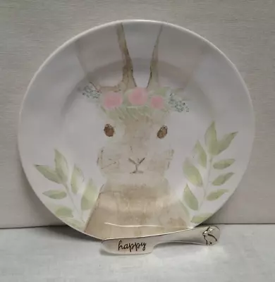 MUD PIE Watercolor Easter Bunny Rabbit Cheese Plate & Spreader Knife Set • $9.99