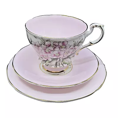 1940's PARAGON By Appointment Fine China Pink Tea Cup Trio With Cherry Blossom • $93