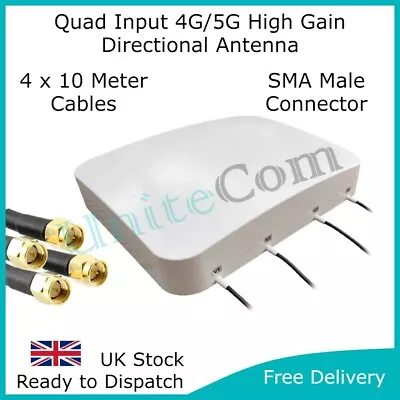 Quad Input MiMo 4x4 High Gain 4G/5G Directional Antenna 10 Meter Cables Aerial • $252.64