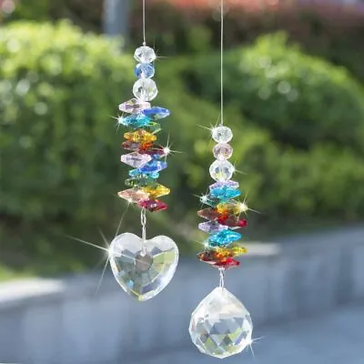 Rainbow Heart Crystal Bead Suncatcher Pendant Window Hanging Decor Ornament Gift • £7.99