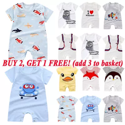 Toddler Baby Boy Girl Kids Cute Romper Jumpsuits Clothes Short Sleeve Playsuits • £3.79