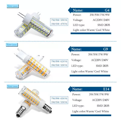 10pcs/lot LED G4 G9 E14 3W 5W 7W 9W Light Bulb 220V LED Lamp SMD2835 Spotlight  • $9.60