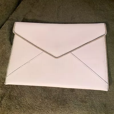 Rebecca Minkoff Leo Pink Saffiano Leather Envelope Clutch Bag Silver Zipper Trim • £43.42