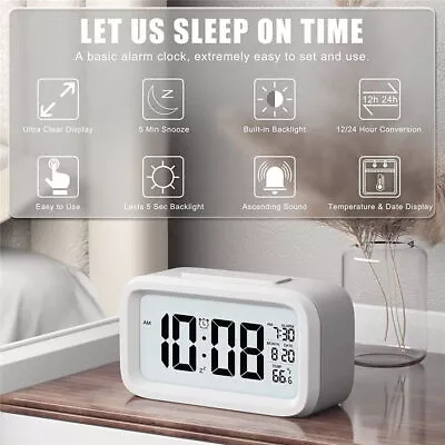 Digital Bedside LED Snooze Alarm Clock Time Temperature Day/Night Desktop Clocks • $10.99