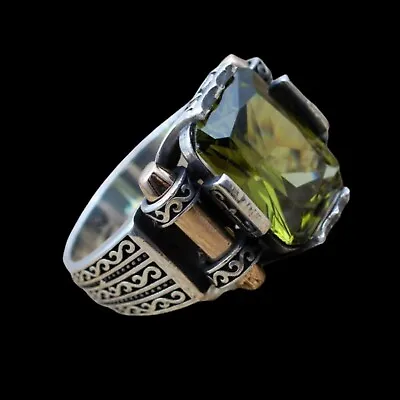 925 Sterling Silver Turkish Jewelry Peridot Stone Men's Ring All Size #994 • £47.29