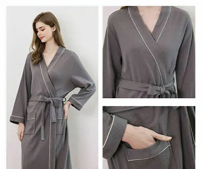 Men/Ladies Waffle Bathrobe Dressing Gown Unisex Robe Spa Home Cotton Nightgown • £21.87