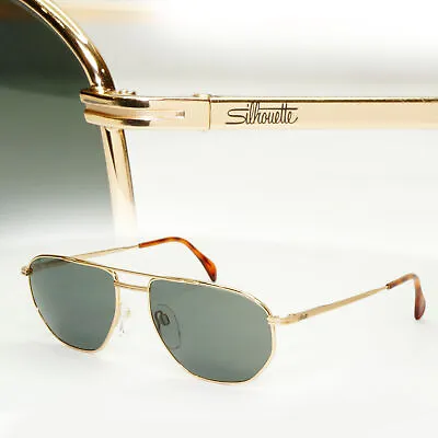 £135 • Buy Silhouette 1990s Austria Sunglasses Vintage Gold Green Pilot M7217 V6050 071222