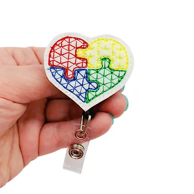 Autism Awareness Badge Reel Holder Clip Heart Nurse ID Charm Cover Accessory • $14.99