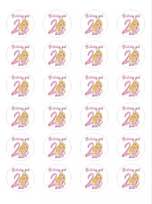 24 Barbie 2nd Birthday Edible Wafer Paper Cupcake Toppers Cake PRE-CUT • $17