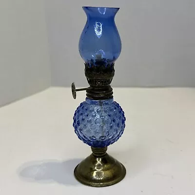 Mini Blue Glass Oil Lamp Cobalt Small Lantern Light Vintage VTG Decor 5.5” Tall • $14.99