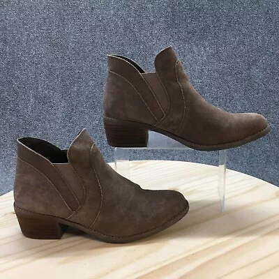 Me Too Boots Womens 9.5 M Zasper Ankle Booties Brown Leather Pull On Block Heels • $33.99