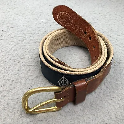 Leather Man Ltd Belt Adult Sz 34 Blue Nautical Sailing Brass Buckle Woven Cotton • $21.50