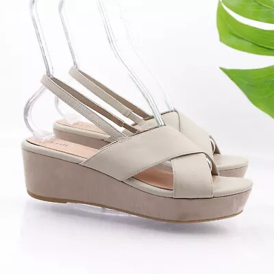 J JIll Women's Sandal Size 8.5 Slingback Wedge Platfrom Gray Leather Cross Strap • $44.39