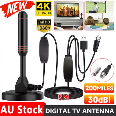 TV Antenna 4K Indoor Outdoor Digital HD Freeview Aerial Ariel USB 200Mile Signal • $15.45