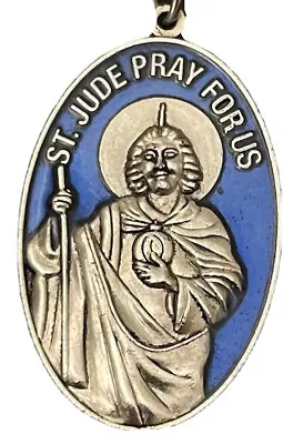 Vintage Catholic St Jude St Anthony Blue Enamel Silver Tone Medal  On Ring • $8.99