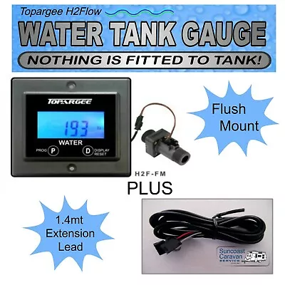 Topargee Flush Mount Water Tank Gauge RV + 1.4 Mt Extension Lead Caravan Boat • $191.50